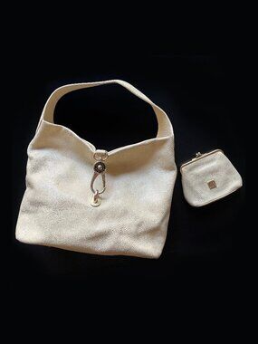 Dooney & Bourke Ivory Florentine Logo Lock Shoulder Hobo Bag w/ Wallet Key Fob